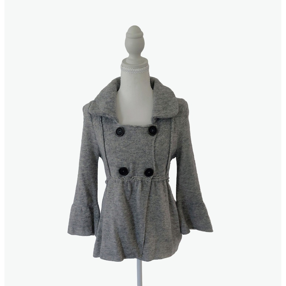 Free People XS Gray Lambswool Sweater Jacket Peplum Cardigan Boho Button